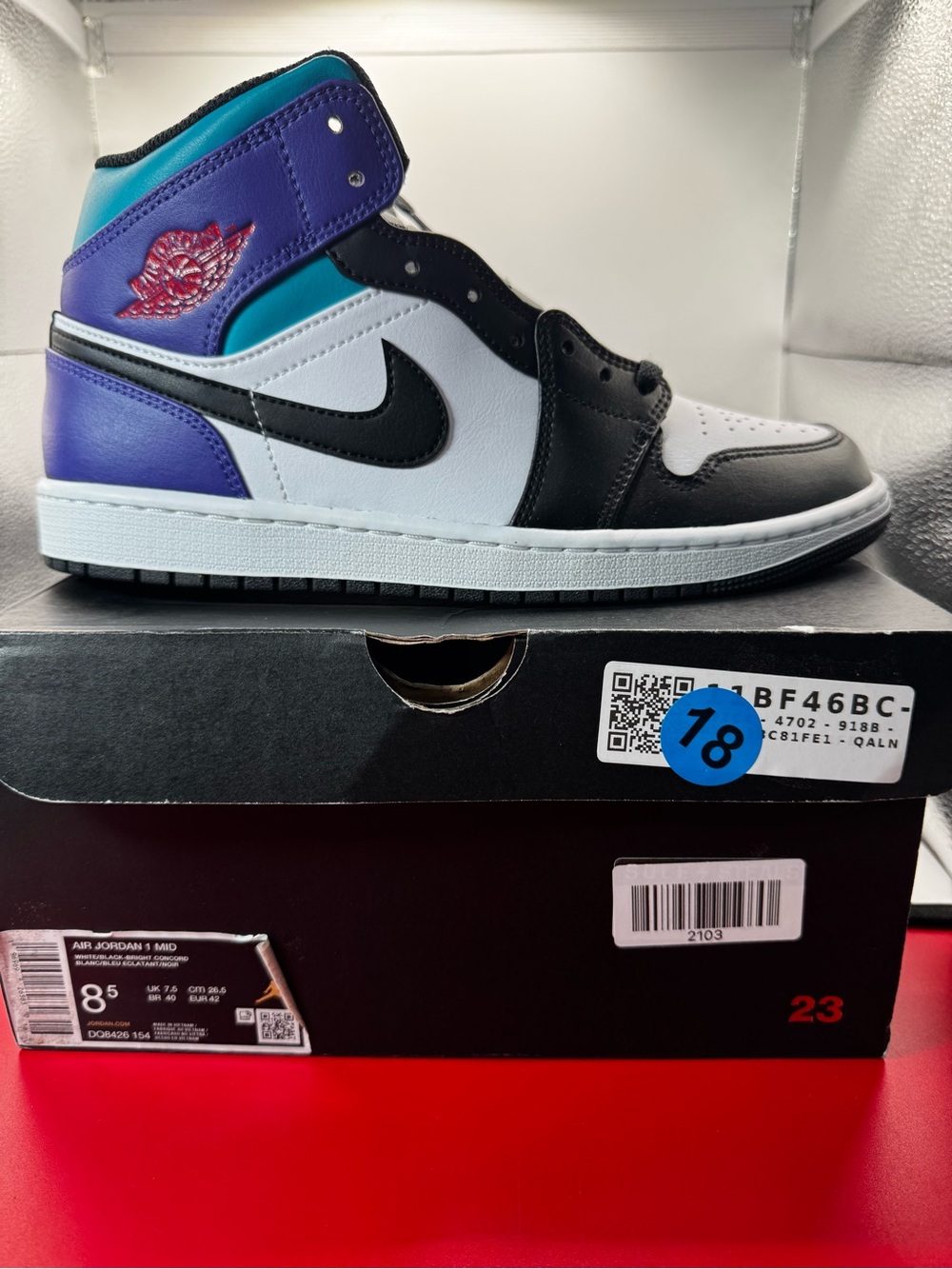 Air Jordan 1 Mid Bright Concord Aqua Purple Black DQ8426-154 Brand New Deadstock